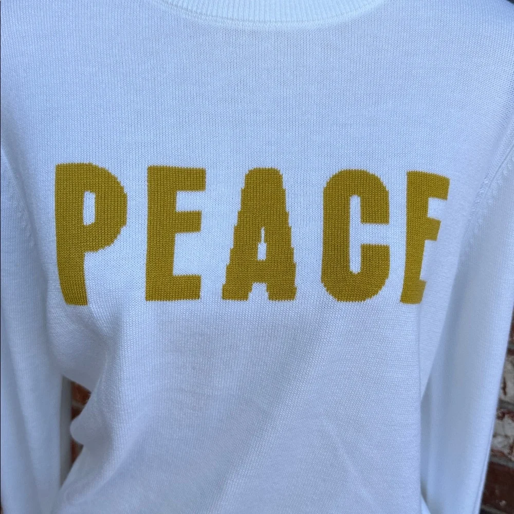Alex Marie Peace Sweater White Gold Metallic Crewneck Large NWT Quiet Luxury - Picture 2 of 6